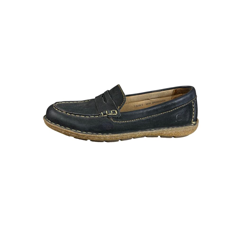 Born Nerina Black Leather Penny Loafers Size 7.5 Comfort Slip On Shoe